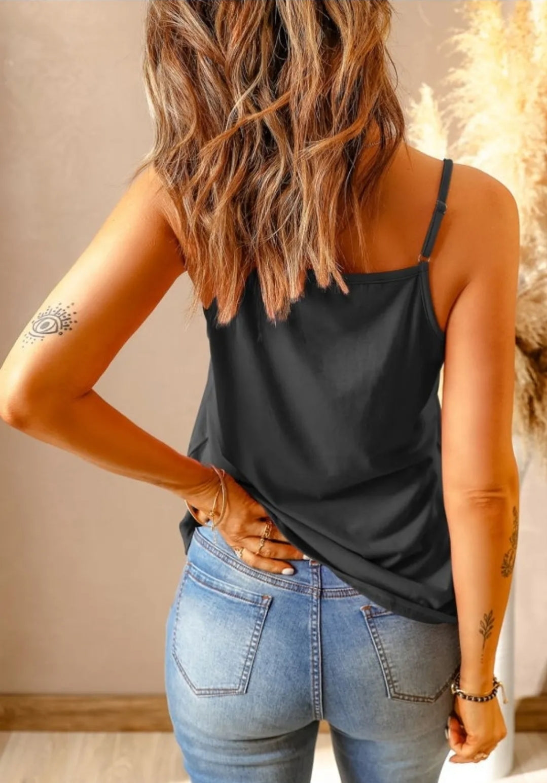 Grey Lace Splicing V neck Cami Top